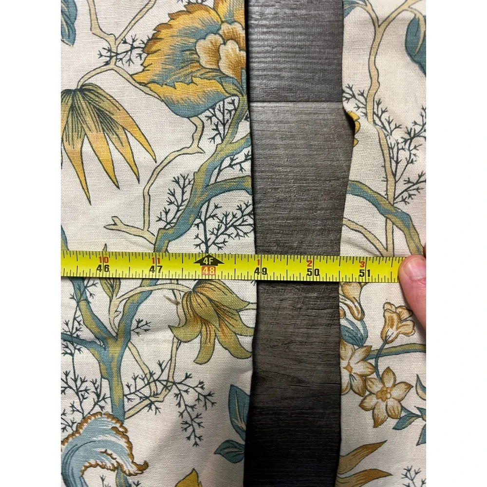 Pottery Barn Floral Linen Blend Lined Curtain Panels 50x84 Yellow Teal 2 Panels